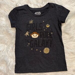 Star Wars Girls Rule the Galaxy Tee Gray Princess Leia Glitter Shirt 6/6X